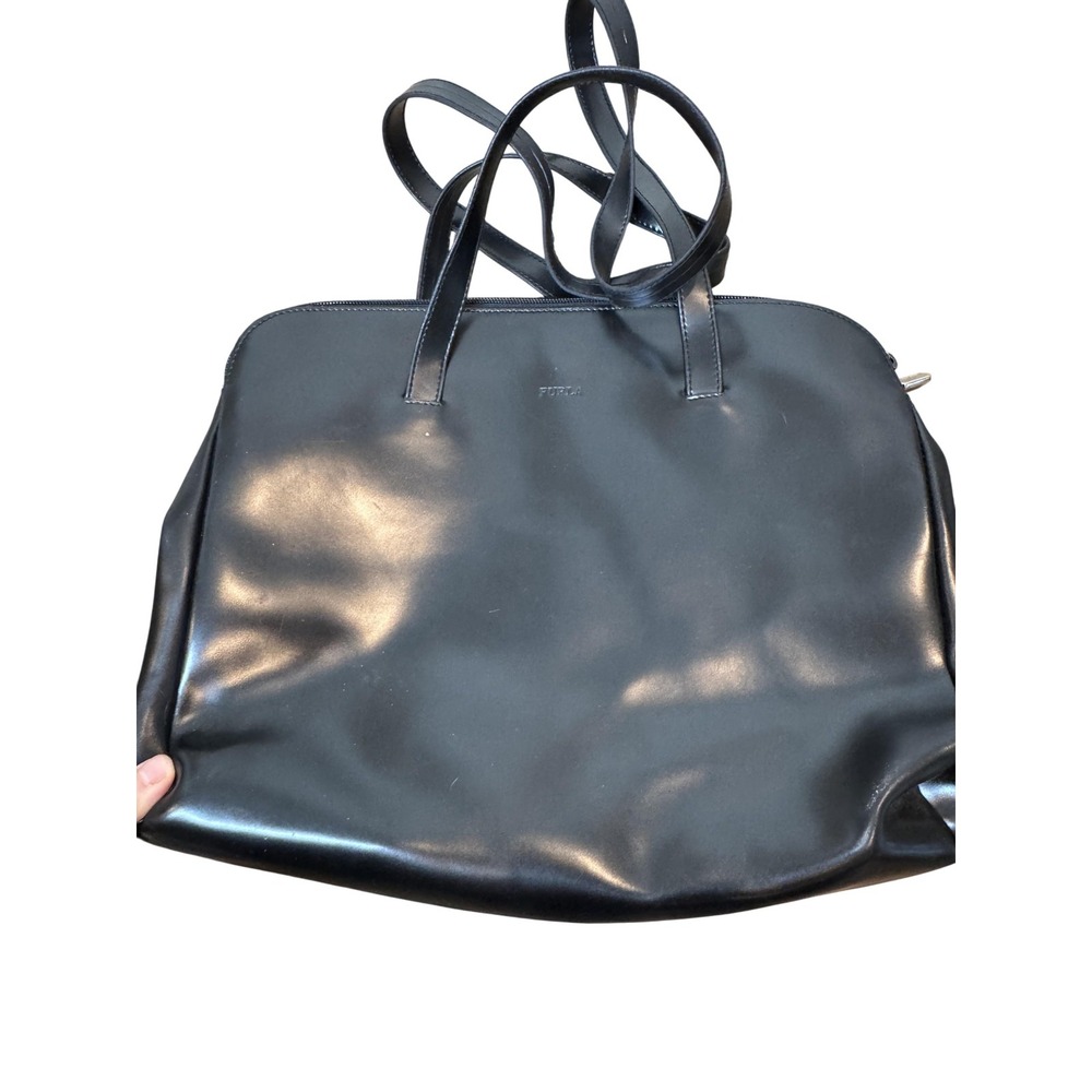 Furla Black Leather Tote Bag Womens Shoulder Work Satchel Made In Italy